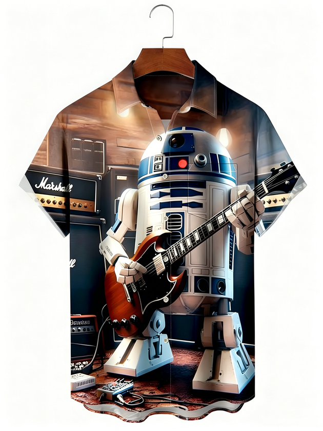 Robot Guitar Men's Pocket Short Sleeve Shirts