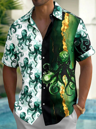 Hawaiian Octopus Men's Pocket Short Sleeve Shirts
