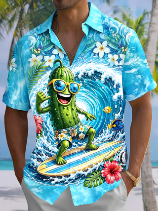 Hawaiian Cucumber Surfing Men's Pocket Short Sleeve Shirts