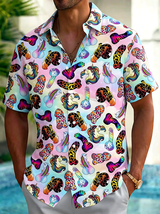 Funny Print Men's Pocket Short Sleeve Shirts