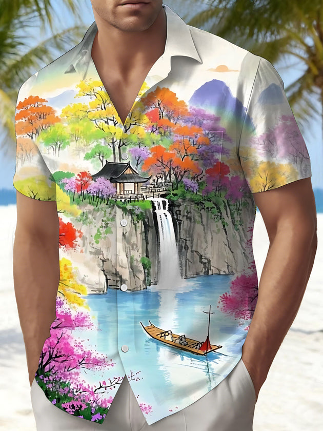 Landscape Art Print Men's Pocket Short Sleeve Shirts