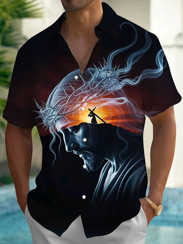 Jesus Print Men's Pocket Short Sleeve Shirts