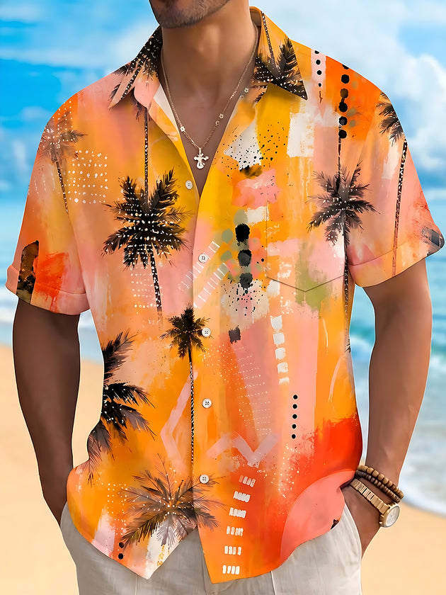 Hawaiian Coconut Tree Men's Pocket Short Sleeve Shirts