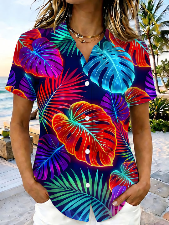 women's Hawaiian shirt front view tropical beach vacation