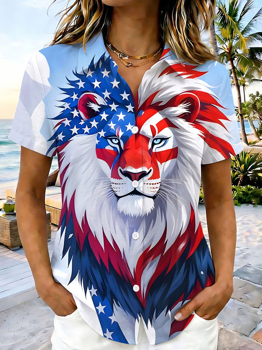 women's American flag print shirt front view Independence Day