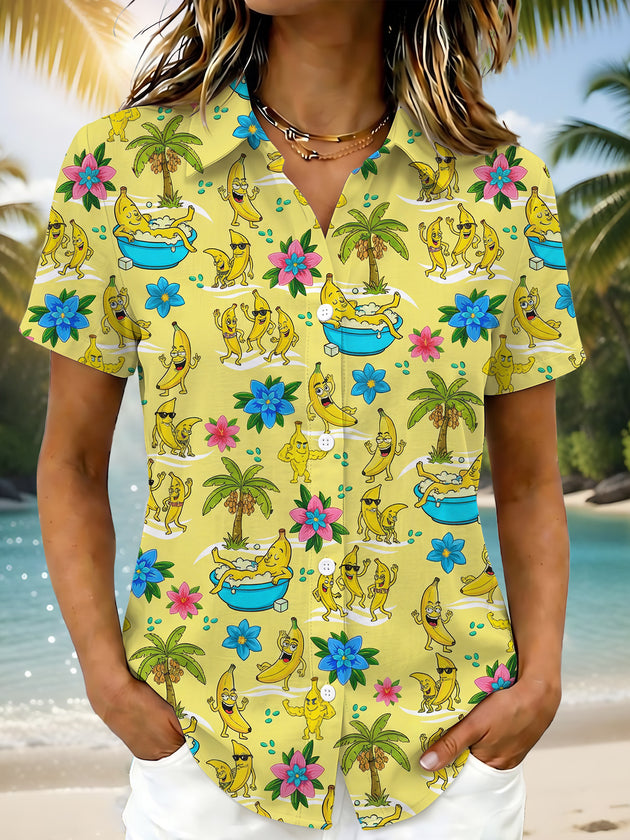 women's Hawaiian shirt front view tropical beach vacation