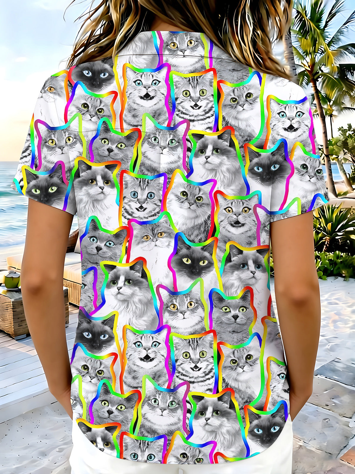 women's kitten pattern shirt back view