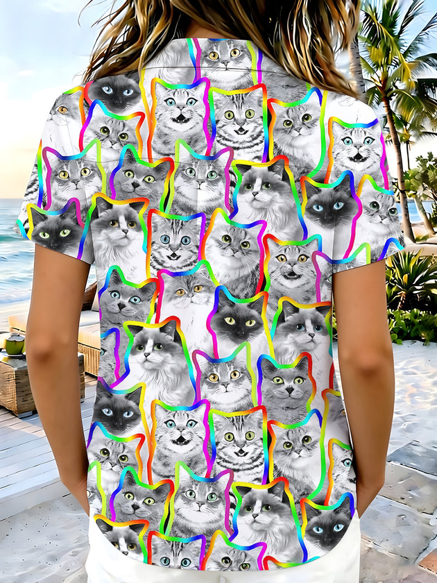 women's kitten pattern shirt back view