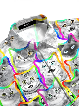 Women cat print short sleeve shirt side view