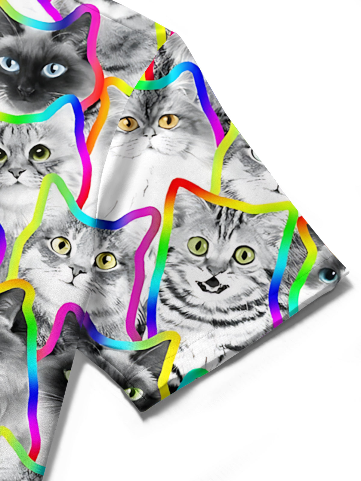 Women cat print short sleeve shirt close-up detail