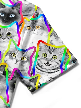 Women cat print short sleeve shirt close-up detail