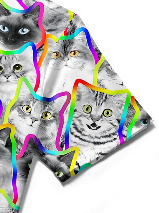 Women cat print short sleeve shirt close-up detail