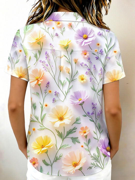 women's colorful flower print shirt back view