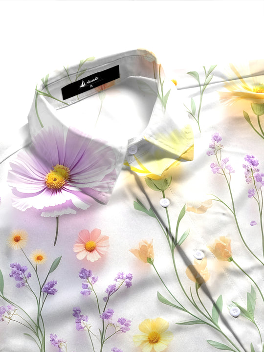 Women's multicolor flower print half sleeve shirt side view