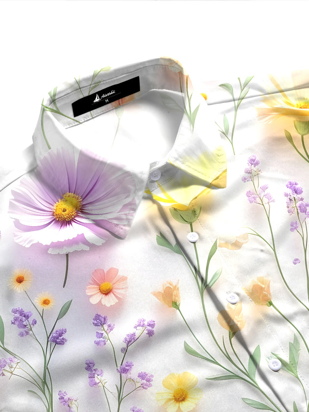 Women's multicolor flower print half sleeve shirt side view