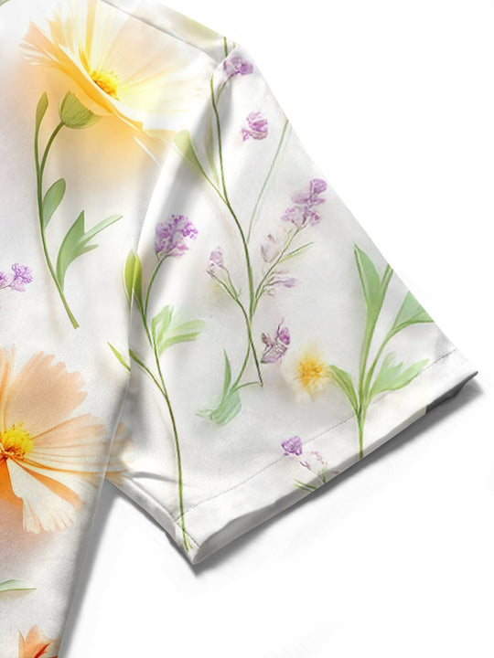 women's colorful floral shirt close-up short sleeve