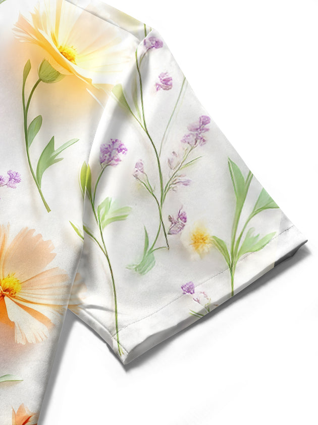 women's colorful floral shirt close-up short sleeve