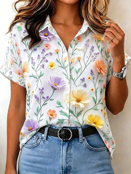 women's colorful floral shirt front view