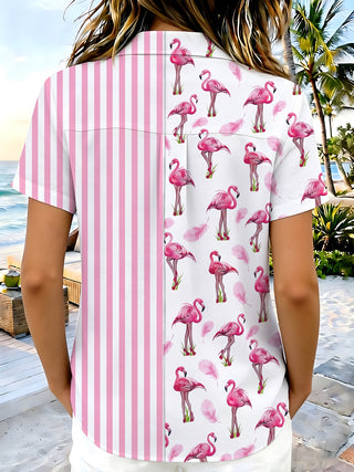 women's flamingo stripe print short sleeve shirt back view