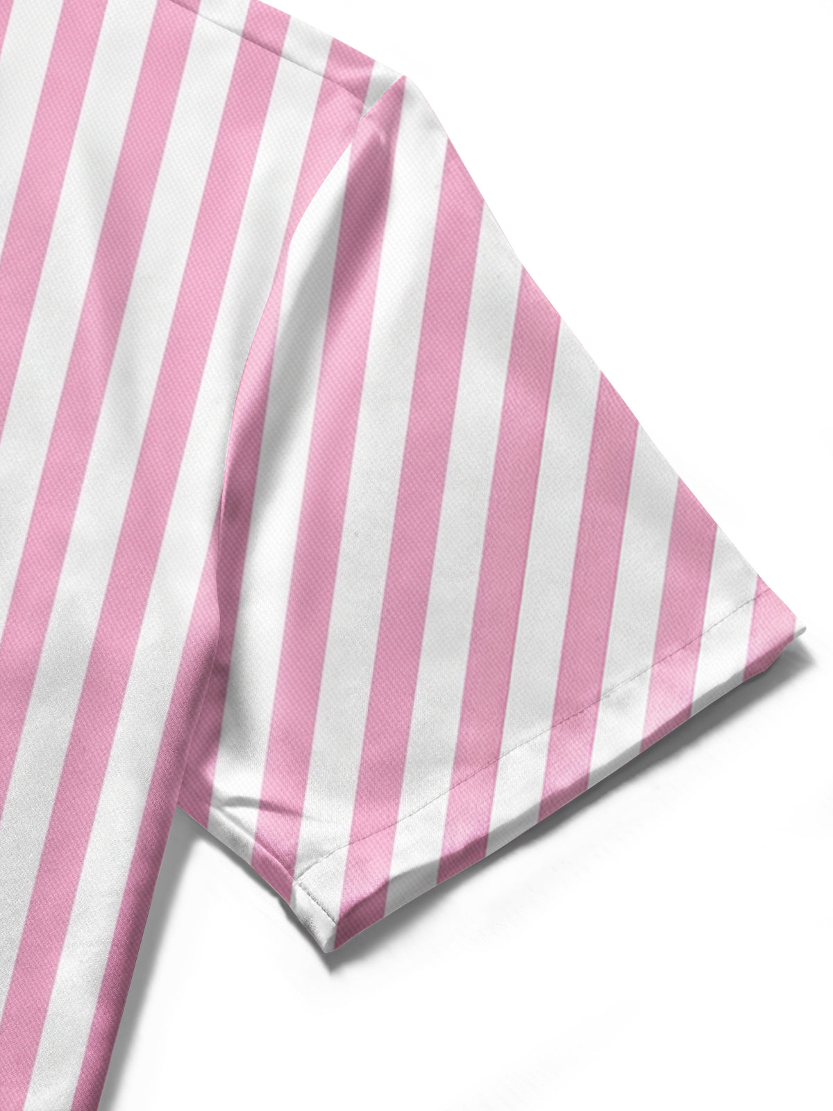 women's flamingo stripe print short sleeve shirt fabric detail close-up