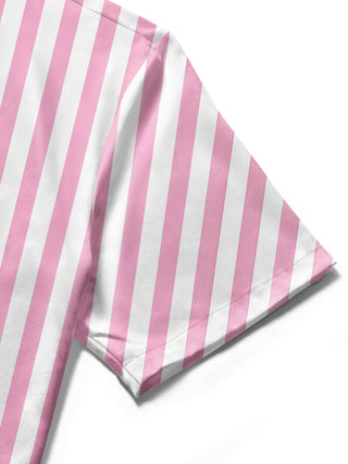 women's flamingo stripe print short sleeve shirt fabric detail close-up