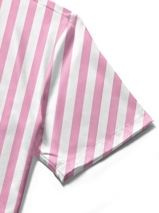 women's flamingo stripe print short sleeve shirt fabric detail close-up