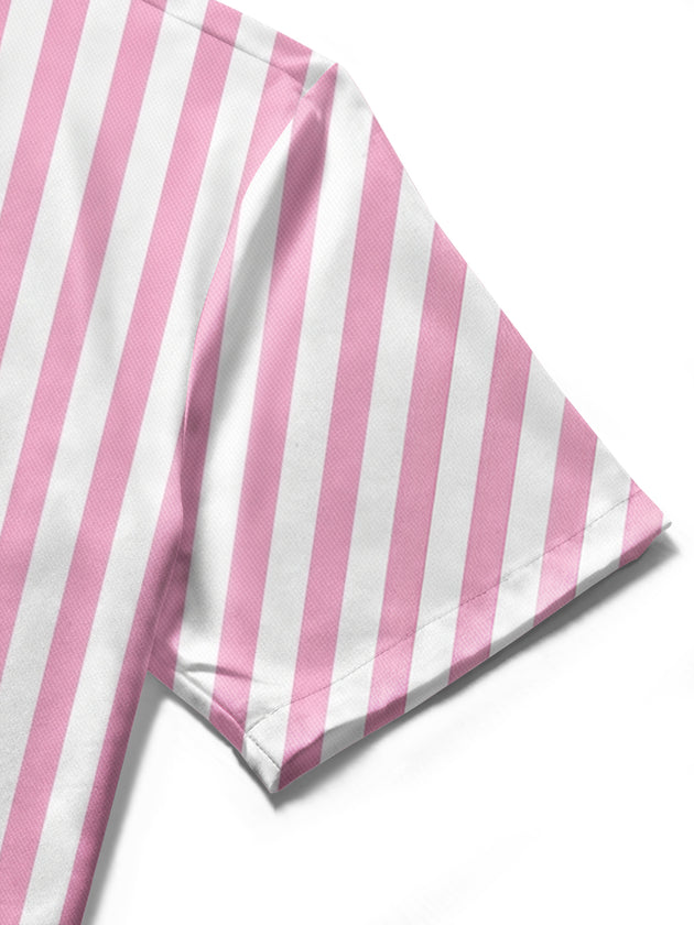 women's flamingo stripe print short sleeve shirt fabric detail close-up