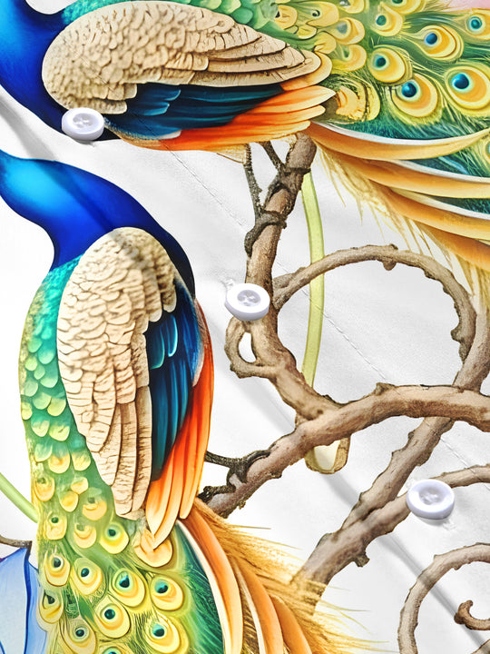 women's peacock print short sleeve flat lay shirt