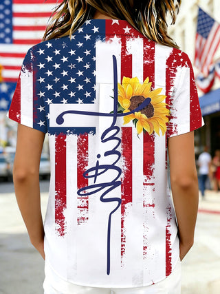 women's flower print shirt back view