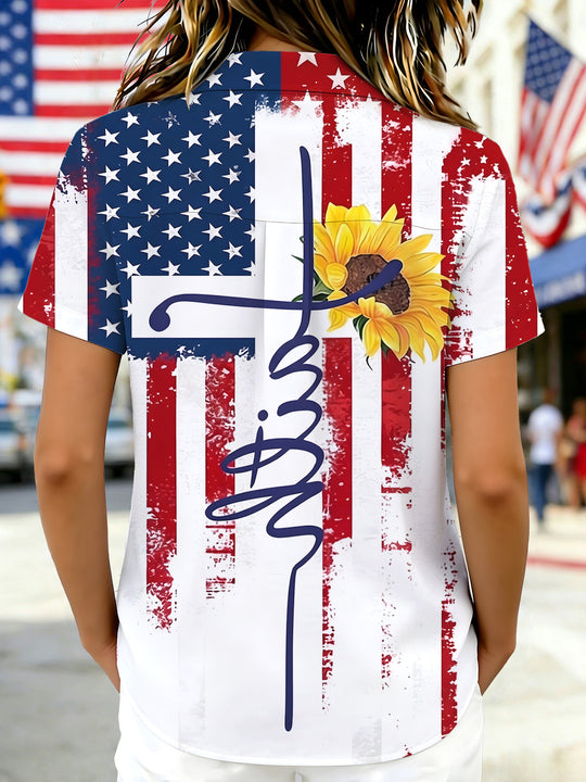 women's flower print shirt back view
