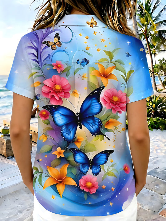 women's flower print shirt back view