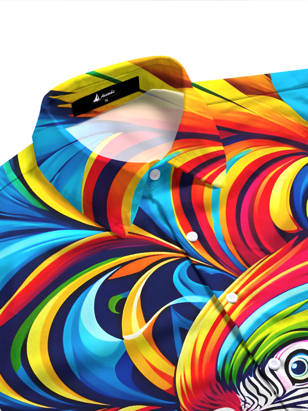 Colorful Parrot Abstract Art Hawaiian Women's Short Sleeve Shirts