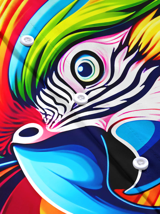 Colorful Parrot Abstract Art Hawaiian Women's Short Sleeve Shirts