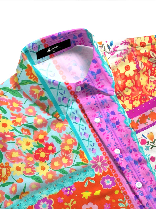 Bohemian Patchwork Floral Print Women's Short Sleeve Shirts