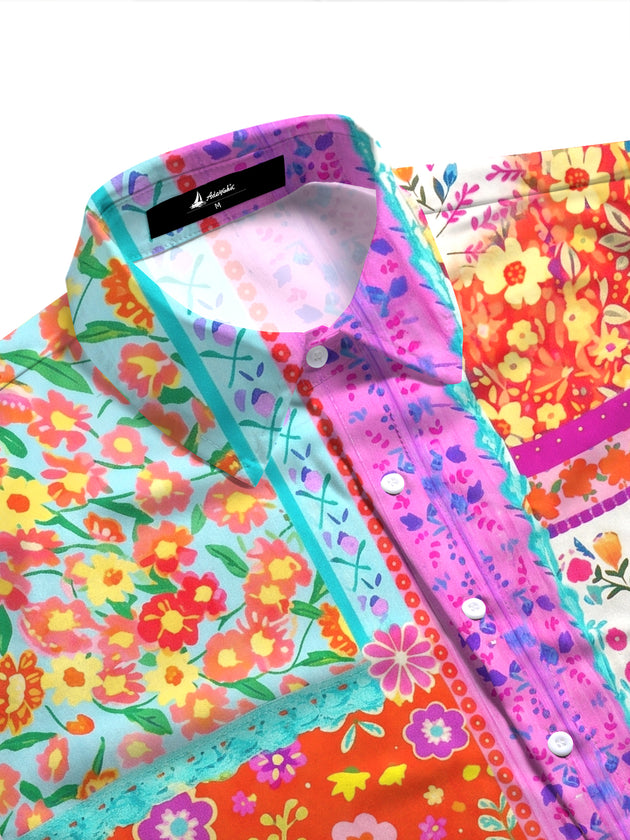 Bohemian Patchwork Floral Print Women's Short Sleeve Shirts