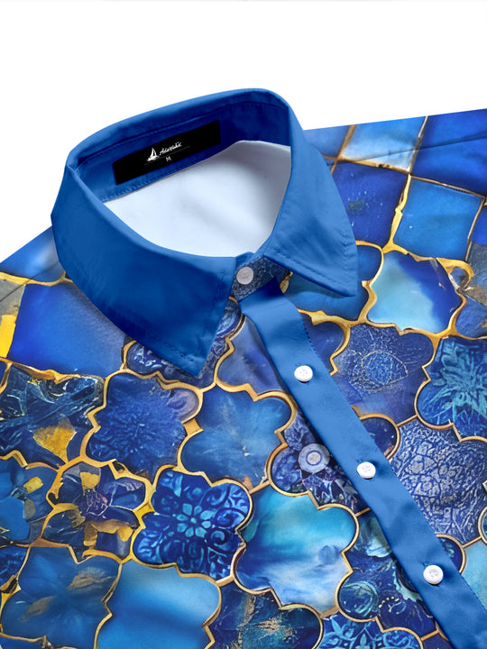 Geometric Blue Moroccan Tile Women's Short Sleeve Shirts