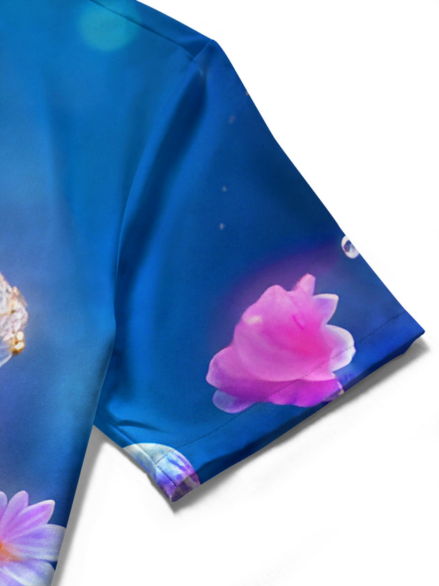 Dreamy Glowing Jellyfish And Flower Women's Short Sleeve Shirts