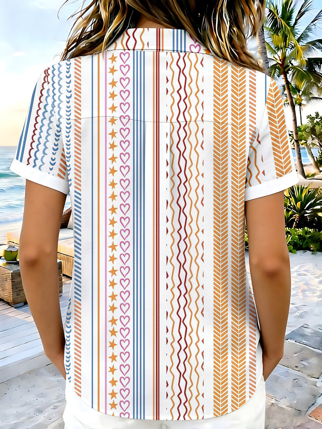 Colorful Lines Hearts & Stars Women's Short Sleeve Shirts