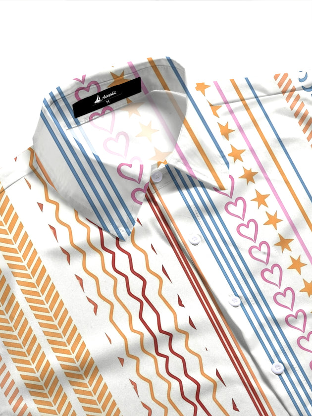 Colorful Lines Hearts & Stars Women's Short Sleeve Shirts