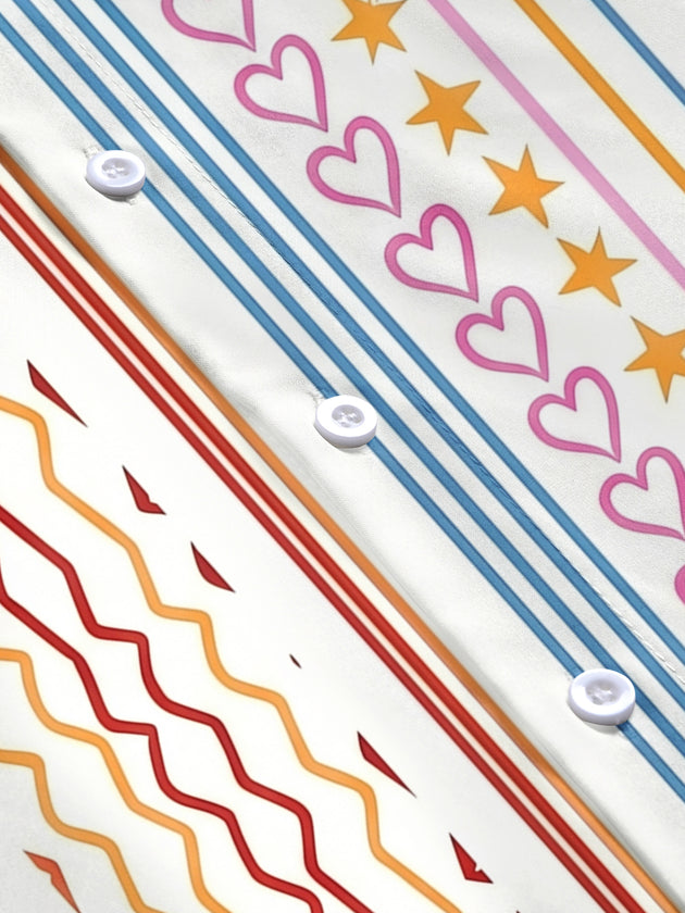 Colorful Lines Hearts & Stars Women's Short Sleeve Shirts