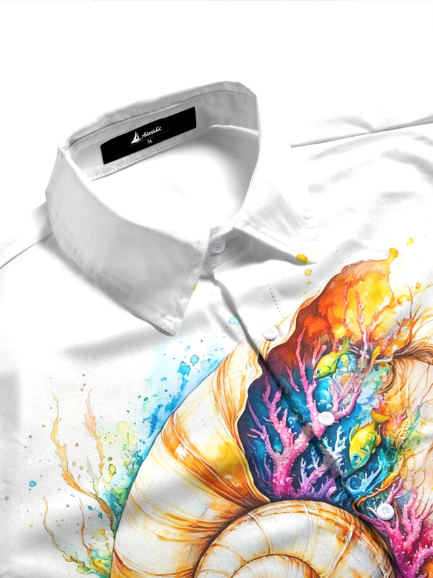 Hawaiian Art Ocean Conch Watercolor Portrait Women's Short Sleeve Shirts