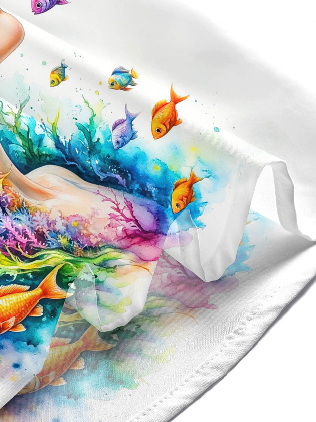 Hawaiian Art Ocean Conch Watercolor Portrait Women's Short Sleeve Shirts