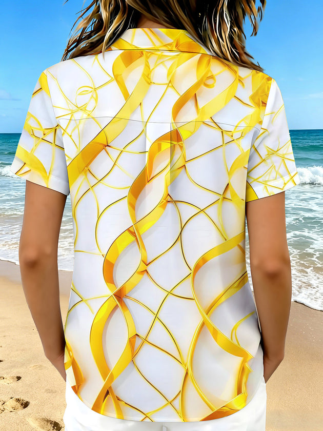 Abstract Art Golden Ribbon Women's Short Sleeve Shirts