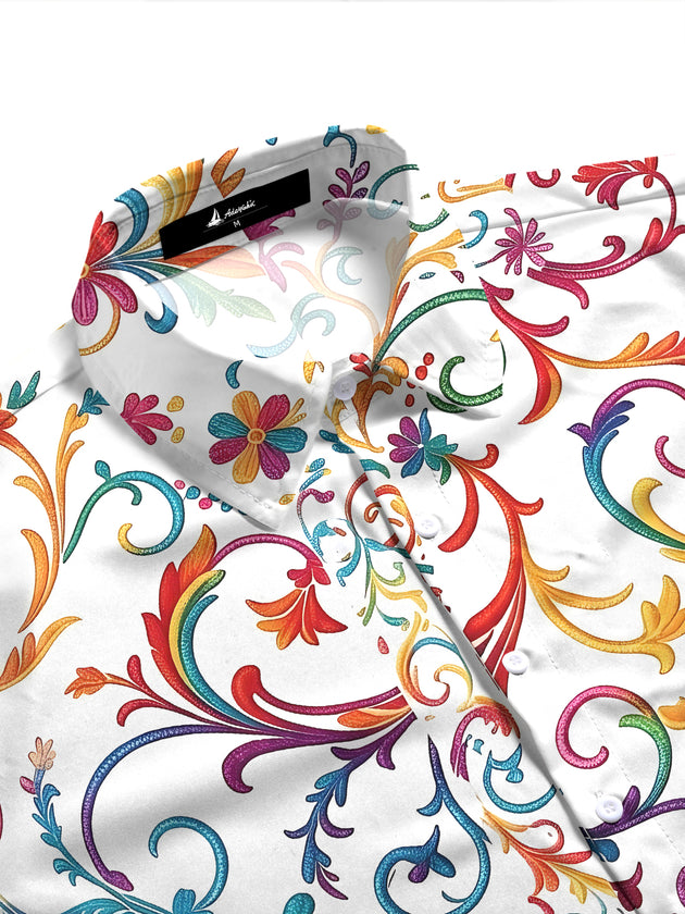 Colorful Floral Scroll Women's Short Sleeve Shirts