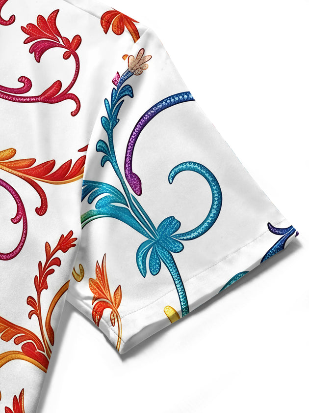Colorful Floral Scroll Women's Short Sleeve Shirts