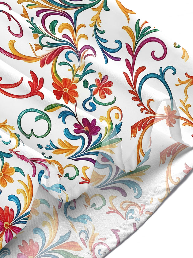 Colorful Floral Scroll Women's Short Sleeve Shirts