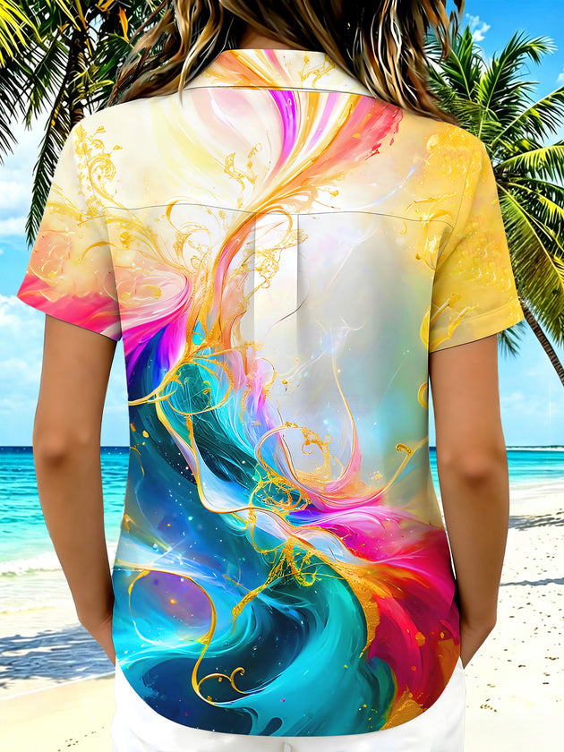 Abstract Swirl Gradient Art Women's Short Sleeve Shirts