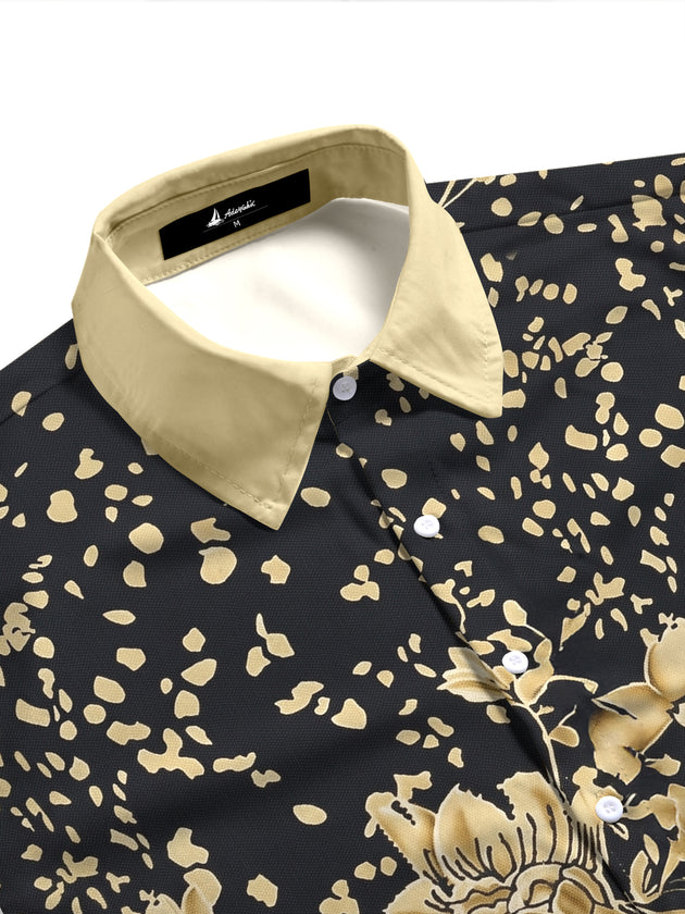Retro Black Gold Flower Women's Short Sleeve Shirts