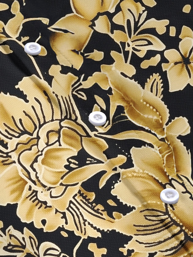 Retro Black Gold Flower Women's Short Sleeve Shirts