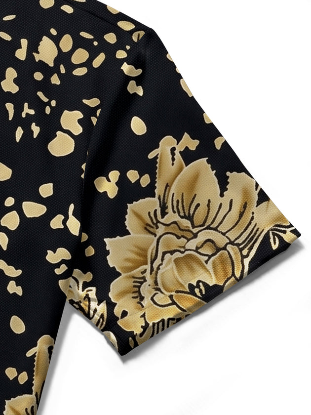 Retro Black Gold Flower Women's Short Sleeve Shirts